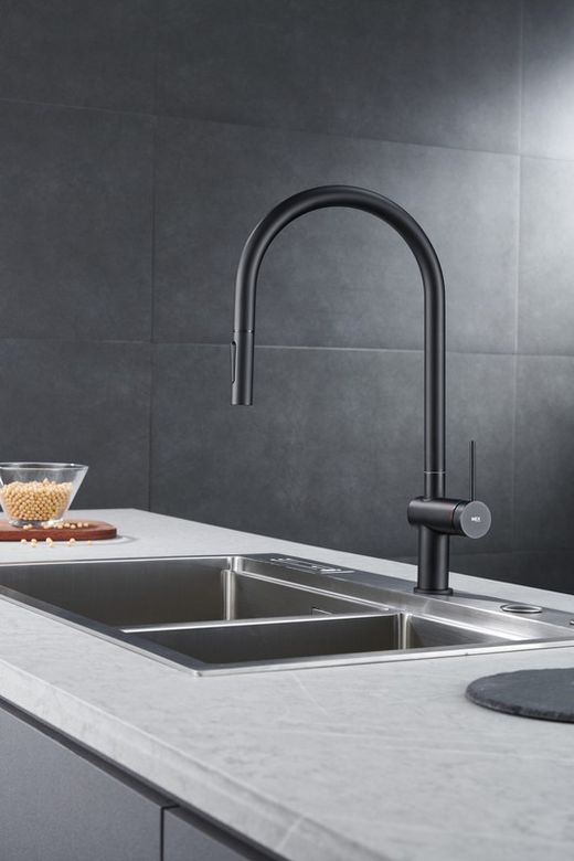 Μαύρη βρύση κουζίνας Berna με πτυσσόμενο στόμιο Ref GCE026/NG Imex