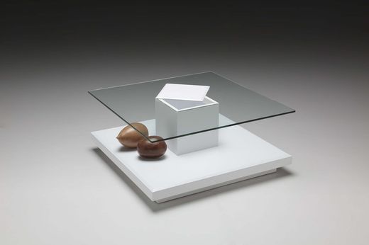 mesa centro 100x100 cristal+guardaobjetos