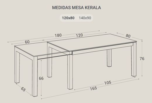 Table extensible Kerala 140x80 toast/béton Cancio