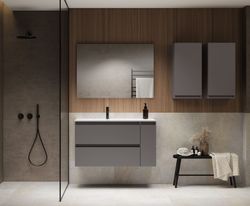 Mueble box 2 cajones y 1 puerta ceniza con lavabo cerámico flat Visobath