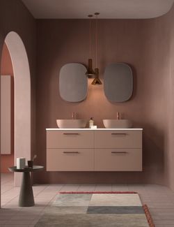 Mueble Carmen 2 cajones color 251 con lavabo sobre encimera ovalado bicolor tirador Rigato Rojo Avilados
