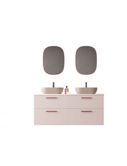 Mueble Carmen 2 cajones color 252 con lavabo sobre encimera ovalado K-Skin tirador Rigato Rojo Avilados