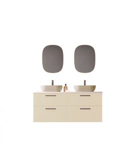 Mueble Carmen 2 cajones color 34 con lavabo sobre encimera ovalado K-Nude tirador Rigato Marrón Avilados