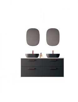 Mueble Carmen 2 cajones color 51 con lavabo sobre encimera ovalado K-Negro tirador Rigato Negro Avilados