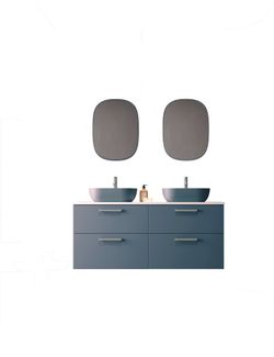 Mueble Carmen 2 cajones color 52 con lavabo sobre encimera ovalado K-Azul tirador Rigato Gris Musgo Avilados