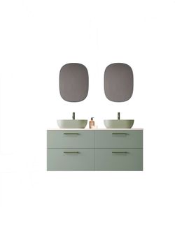 Mueble Carmen 2 cajones color 55 con lavabo sobre encimera ovalado K-Oliva tirador Rigato Verde Avilados