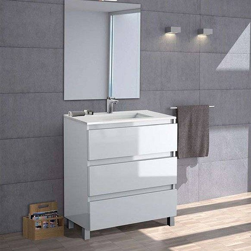 Mueble con patas y lavabo Box blanco brillo 3 cajones Visobath —  Azulejossola
