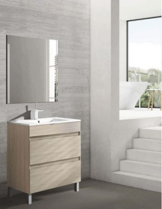 Mueble con patas y lavabo Box 80 crudo 2 cajones Visobath