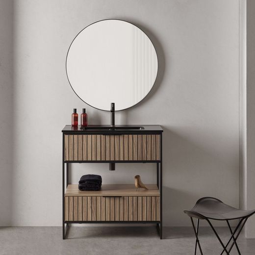 Mueble Delta 78M01 con patas con lavabo cerámico Negro mate Black Nogal Sanchis