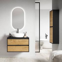 Mueble Domic 2 cajones con tapa y lavabo ceramico color roble ostipo/negro mate Eduardo paredes