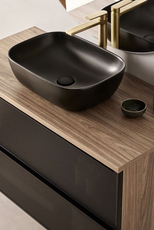 Koba furniture 2 drawers with countertop sink Walnut black grid Sanchis