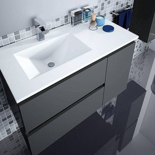 Schrank und Spüle Box 2 Schubladen 1 pta weißer Glanz aufgehängt