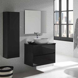 Conjunto baño con lavabo sobre encimera Glass line negro Muebles baño Sanchis