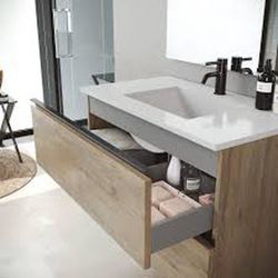 Granada furniture and sink 80 cinnamon black handle 2 drawers suspended