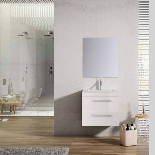 Nouveau meuble et lavabo loft 50 blanc 2 tiroirs suspendus visobath