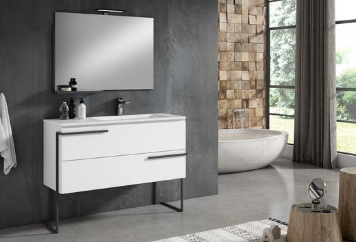 Scala 80 weißer Schrank und Spüle mit 2 Schubladen und Visobath-Struktur
