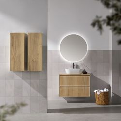 Mueble Zama 2 cajones sobre encimera y lavabo sobre encimera blanco brillo Roble PL Sanchis
