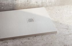 Plato ducha de resina Slate blanco + válvula vertical atornillada Acero Inox