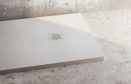 Plato ducha de resina Slate blanco + válvula vertical atornillada Acero Inox