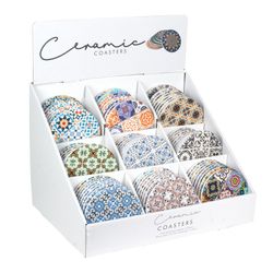 Posavasos c/expositor Medidas: 0,5 cm x 11 cm x 11 cm  Material: Ceramica Peso neto: 115 grs.