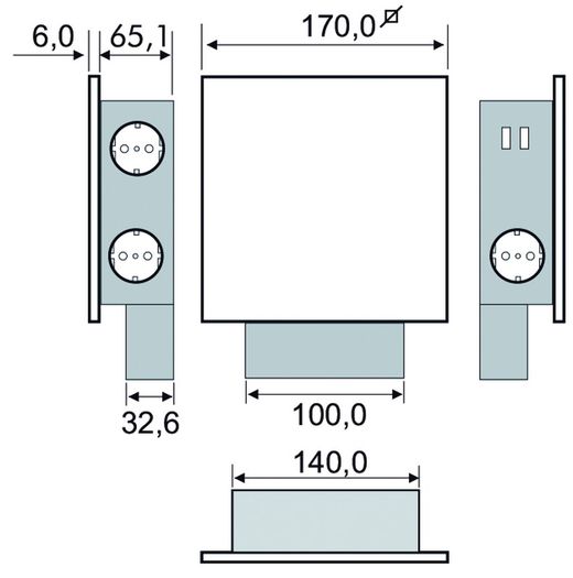 Power glass network socket + usb