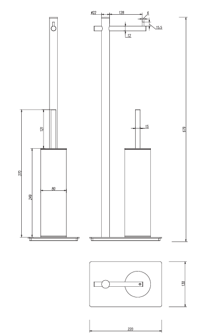 Practic Escobillero Con Portarrollos Black Gun Metal Medimex