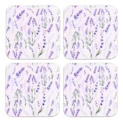Set 4 posavasos cuadrados lavanda Medidas: 0,7 cm x 10 cm x 10 cm  Material: Madera Peso neto: 180 grs.
