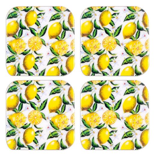 Set 4 posagots quadrats llimones Mides: 0,7 cm x 10 cm x 10 cm Material: Fusta Pes net: 180 grs.