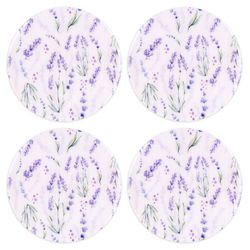 Set 4 posavasos redondo lavanda Medidas: 0,7 cm x 10 cm x 10 cm  Material: Madera Peso neto: 150 grs.