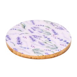 Set of 4 lavender round coasters Measurements: 0.7 cm x 10 cm x 10 cm Material: Wood Net weight: 150 grs.
