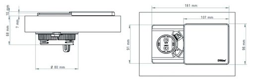 Square 80 mains socket + usb + QI charger