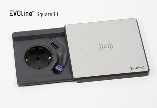 Square 80 mains socket + usb + QI charger